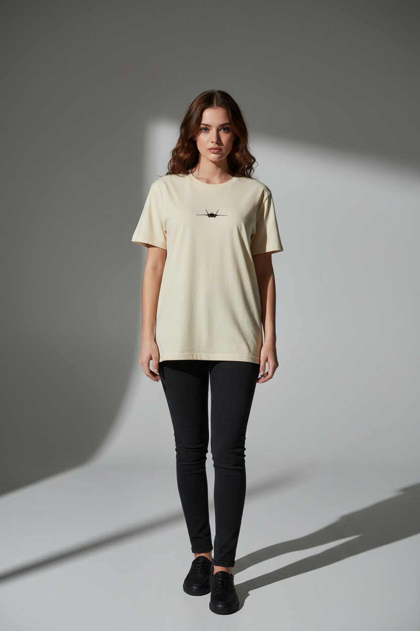Women  Cream Oversized T-Shirt - 100% Cotton Bio Wash Terry