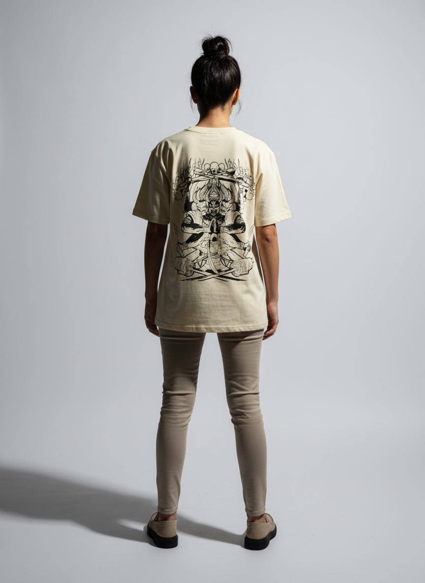 Women Cream Oversized T-Shirt - 100% Cotton Bio Wash Terry