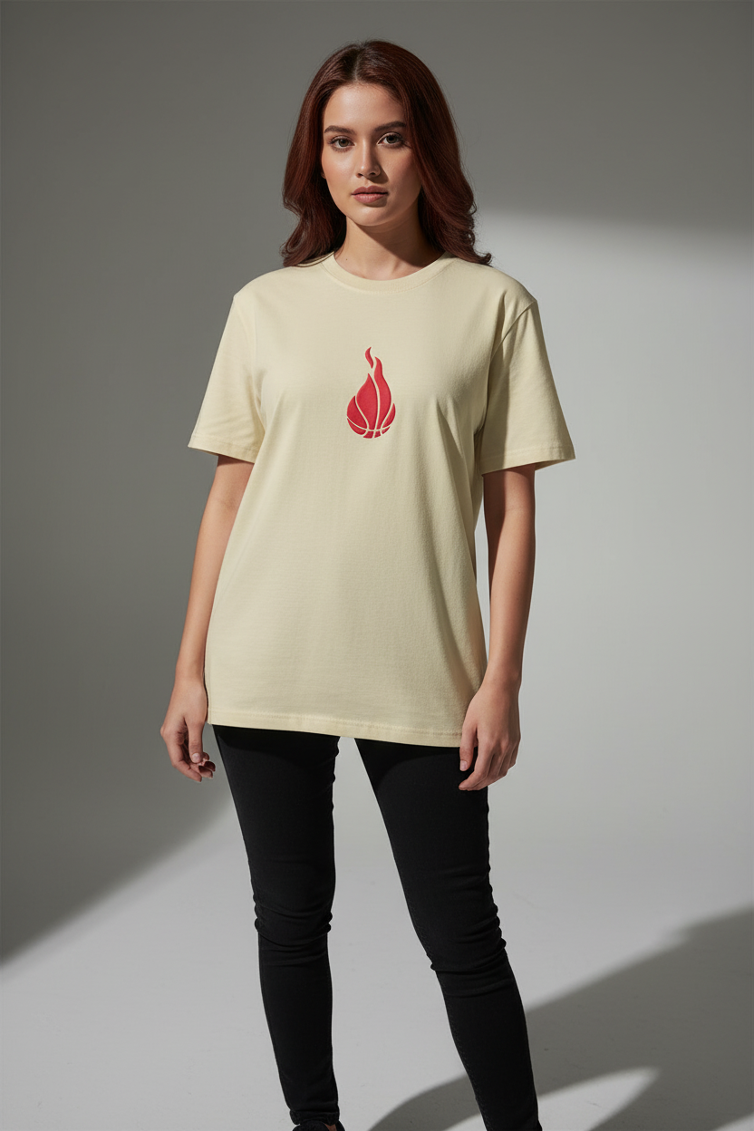 Cream Oversized T-Shirt - Women 100% Cotton Bio Wash Terry