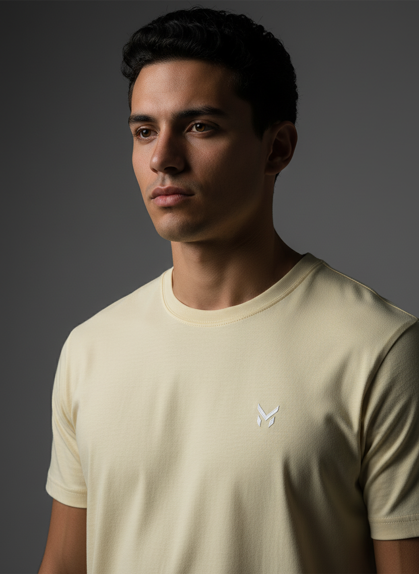 Cream Round Neck Bio Wash Single Jersey