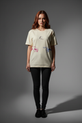 Women Cream Oversized T-Shirt - 100% Cotton Bio Wash Terry