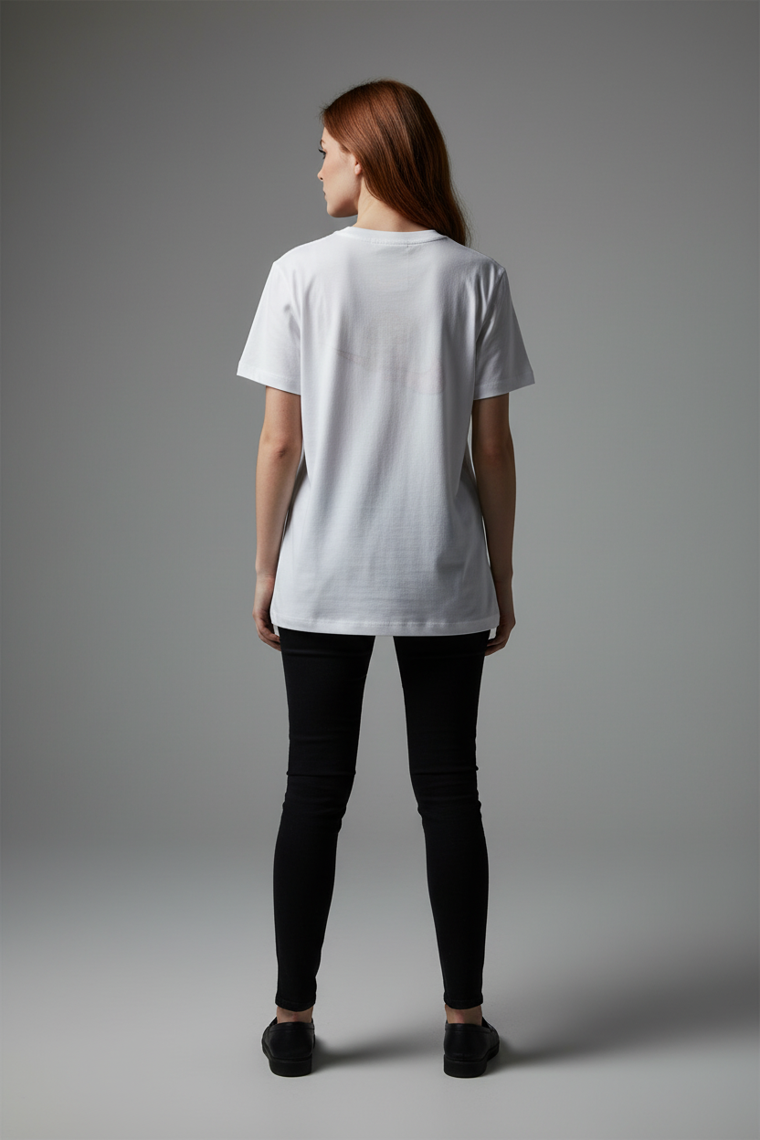 Women White Round Neck T-Shirt -  100% Cotton Bio Wash