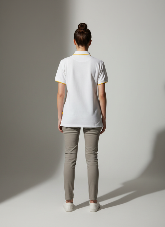 White Polo Shirt - Women 100% Cotton Bio Wash Pique