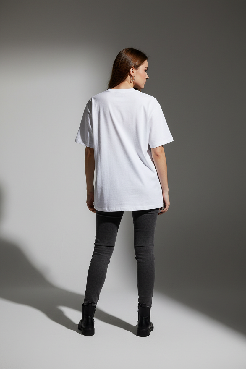 White Oversized T-Shirt - Women 100% Cotton Bio Wash Terry