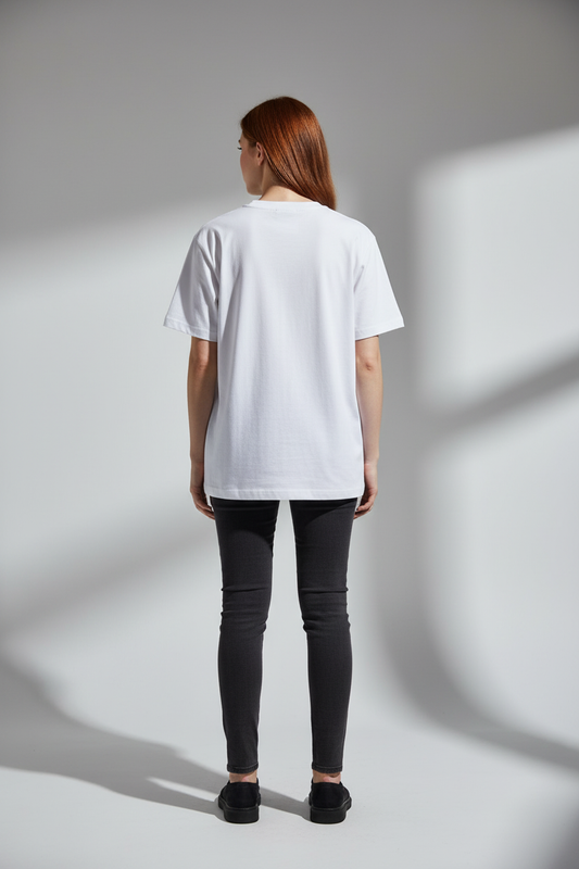Women White Oversized T-Shirt - 100% Cotton Bio Wash Terry