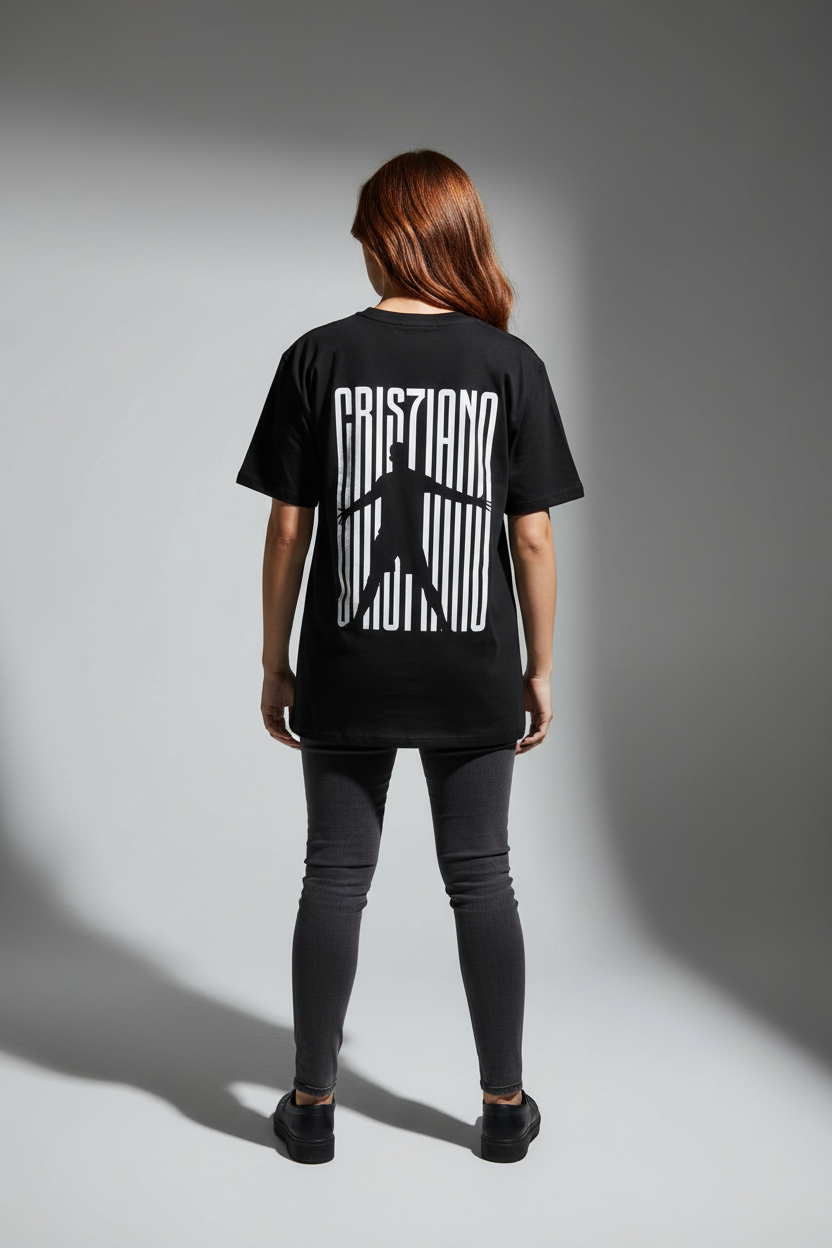 Women Black Oversized T-Shirt - 100% Cotton Bio Wash Terry