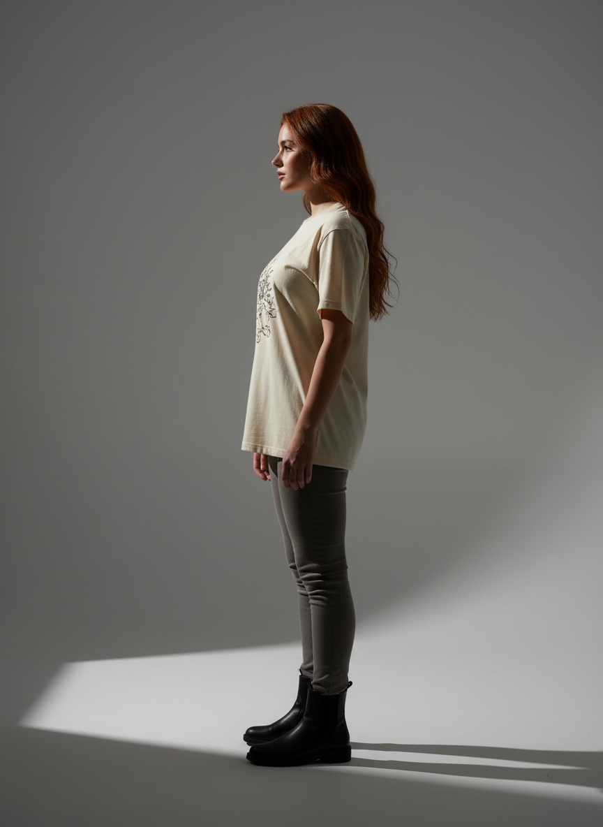 Women Cream Oversized T-Shirt - 100% Cotton Bio Wash Terry
