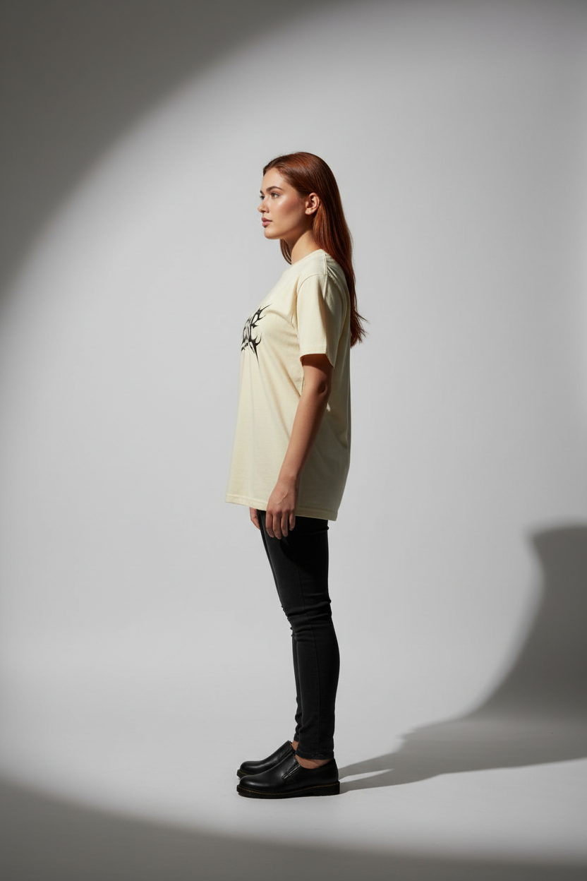 Women Cream Oversized T-Shirt - 100% Cotton Bio Wash Terry