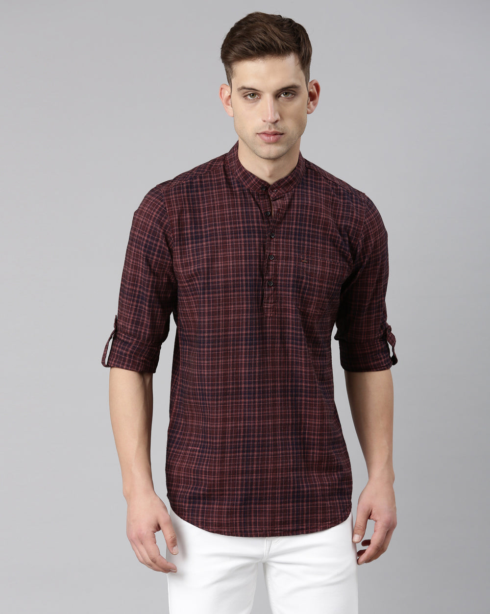 Checkered Kurta Indigo Rust