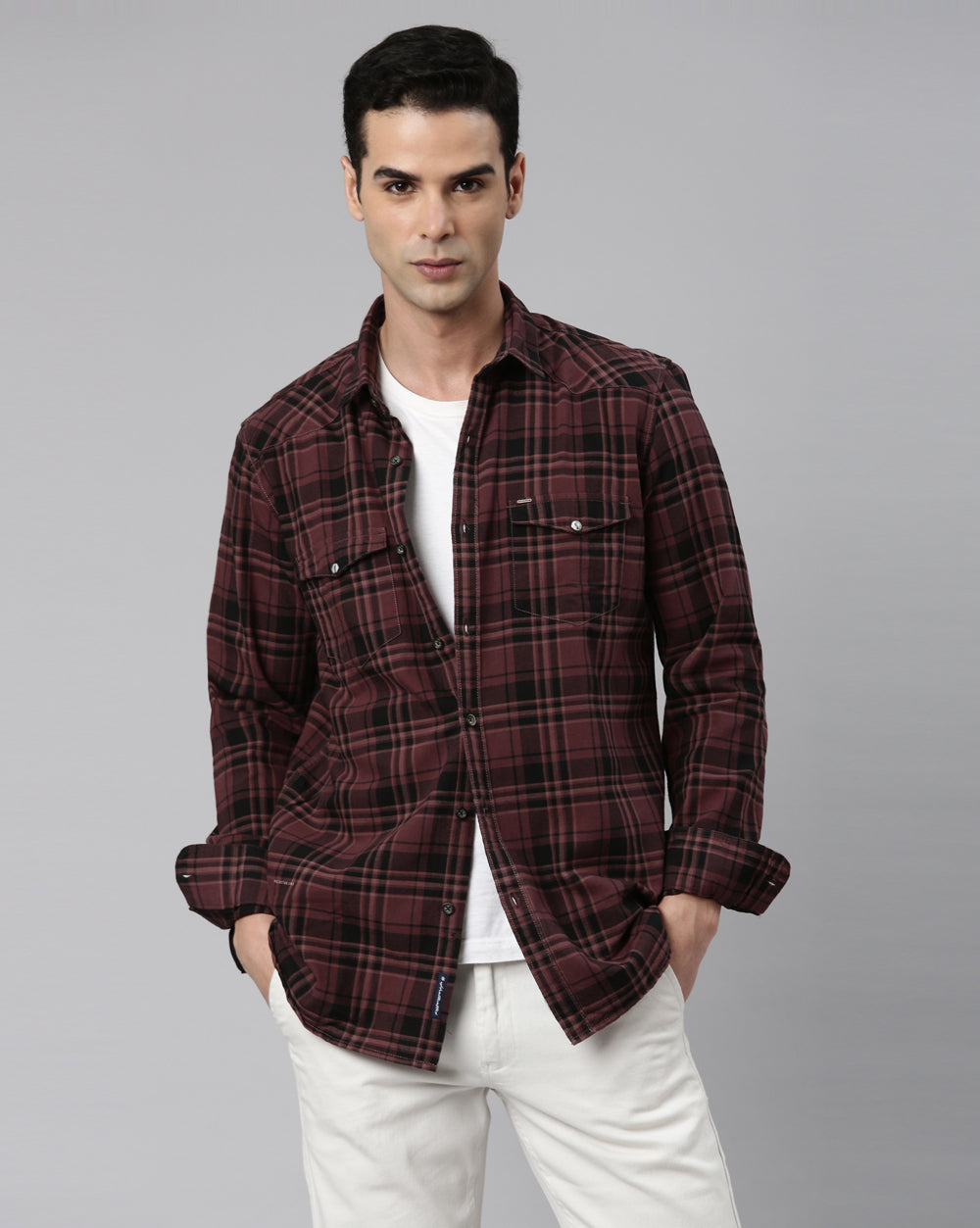 Swing Grey Windowpane Checkered Shirt