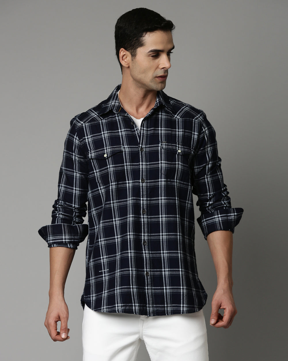 Swing Dark Blue Checkered Shirt