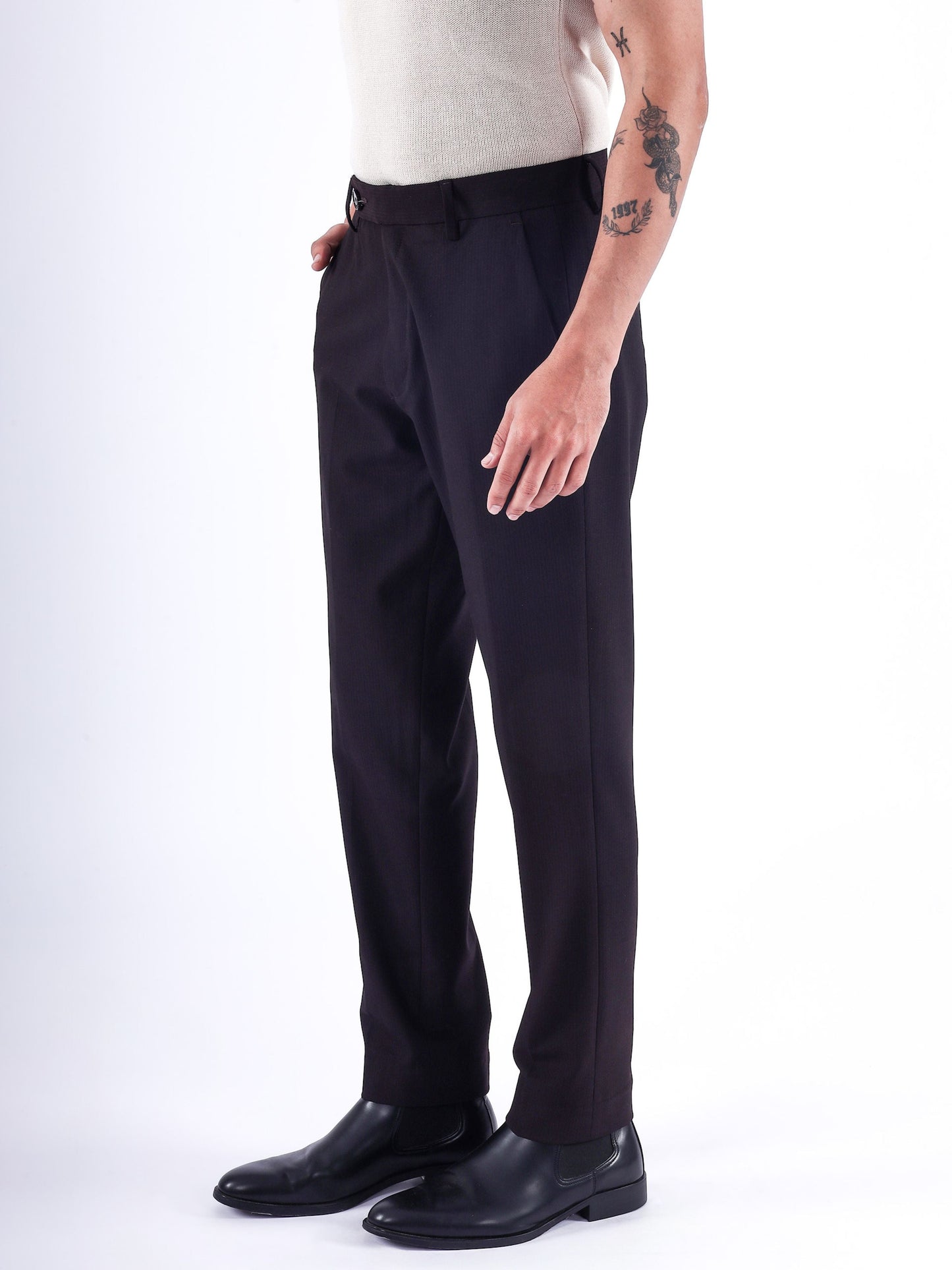 Stretch Easy Striped Formal Pants In Wine
