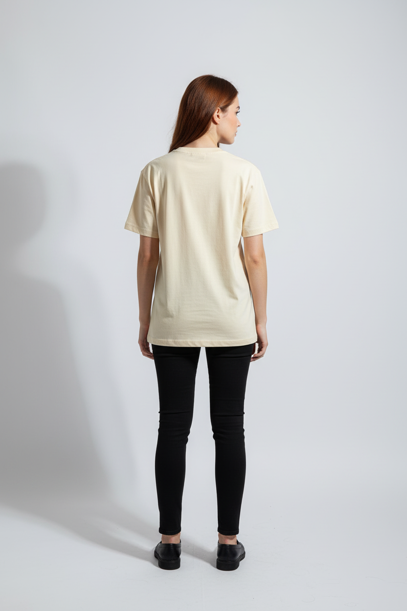 Women Cream Round Neck T-Shirt - 100% Cotton Bio Wash