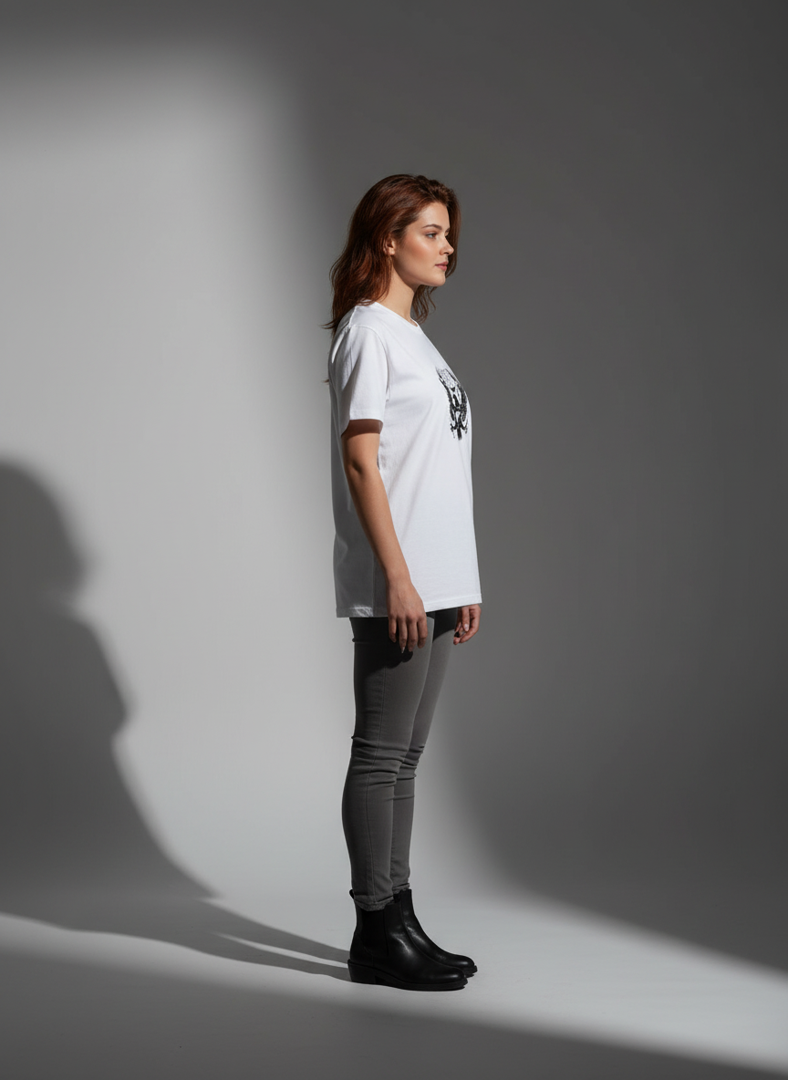 Women White Oversized T-Shirt - 100% Cotton Bio Wash Terry