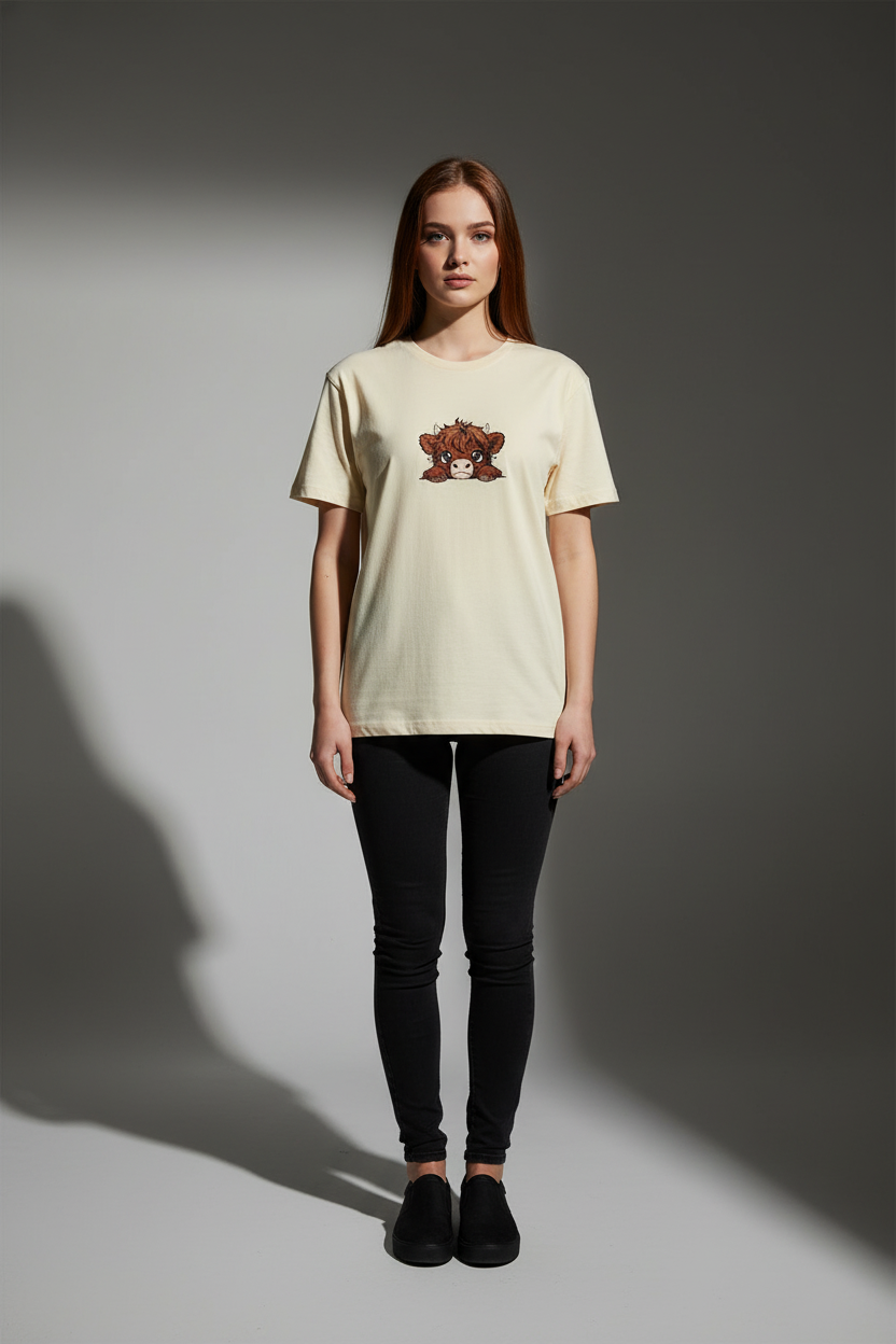 Women Cream Round Neck T-Shirt -  100% Cotton Bio Wash