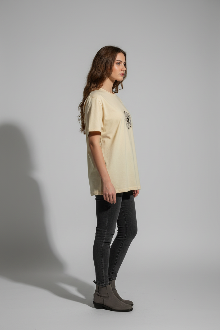 Women Cream Oversized T-Shirt - 100% Cotton Bio Wash Terry