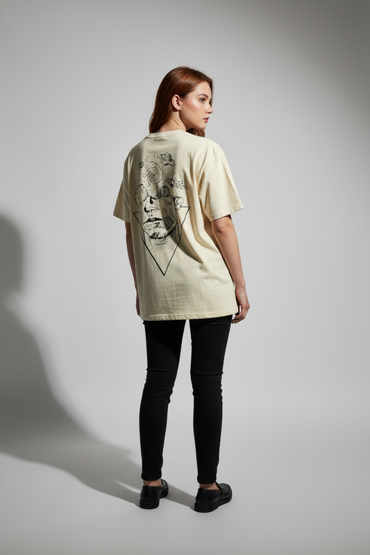 Women  Cream Oversized T-Shirt - 100% Cotton Bio Wash Terry
