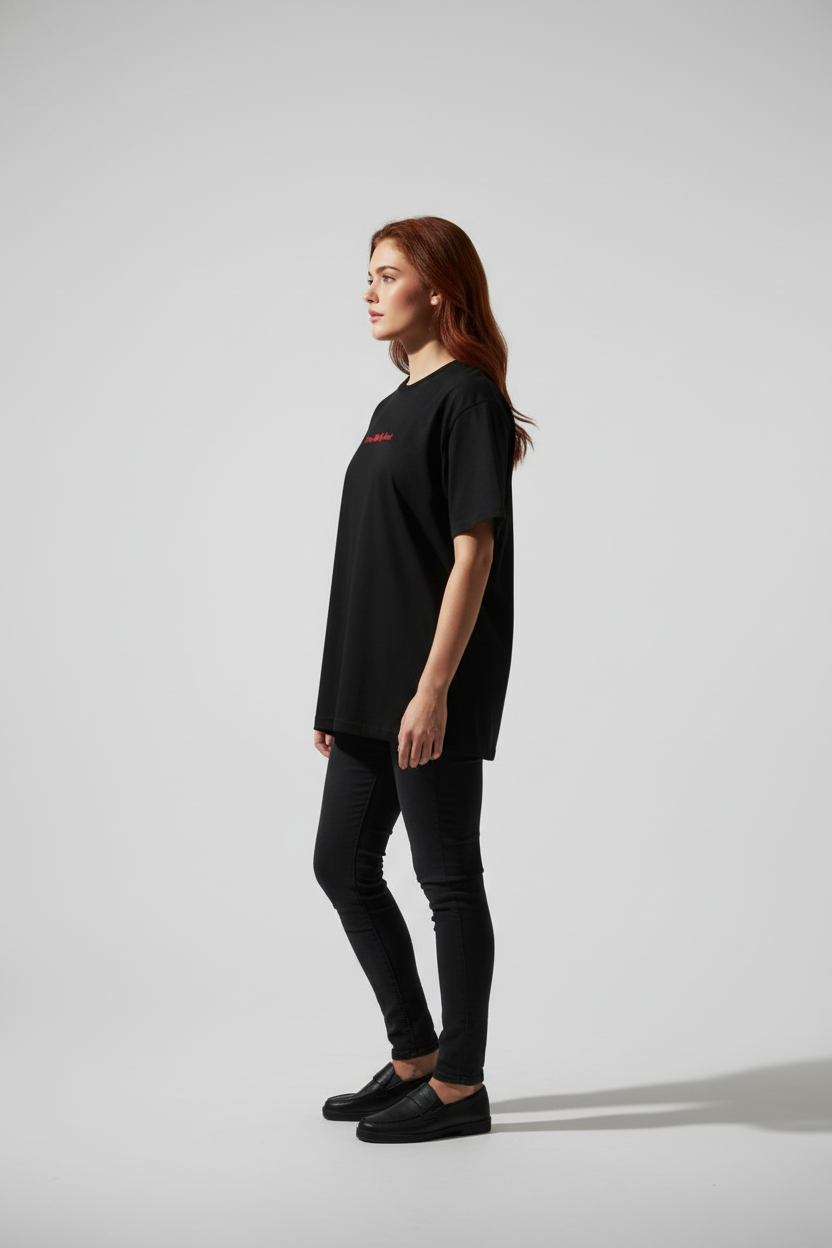 Women  Black Oversized T-Shirt - 100% Cotton Bio Wash Terry