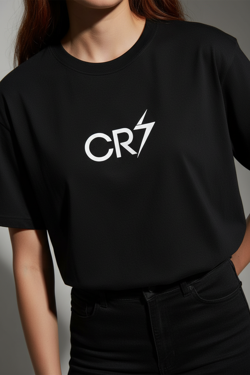 Women Black Oversized T-Shirt - 100% Cotton Bio Wash Terry