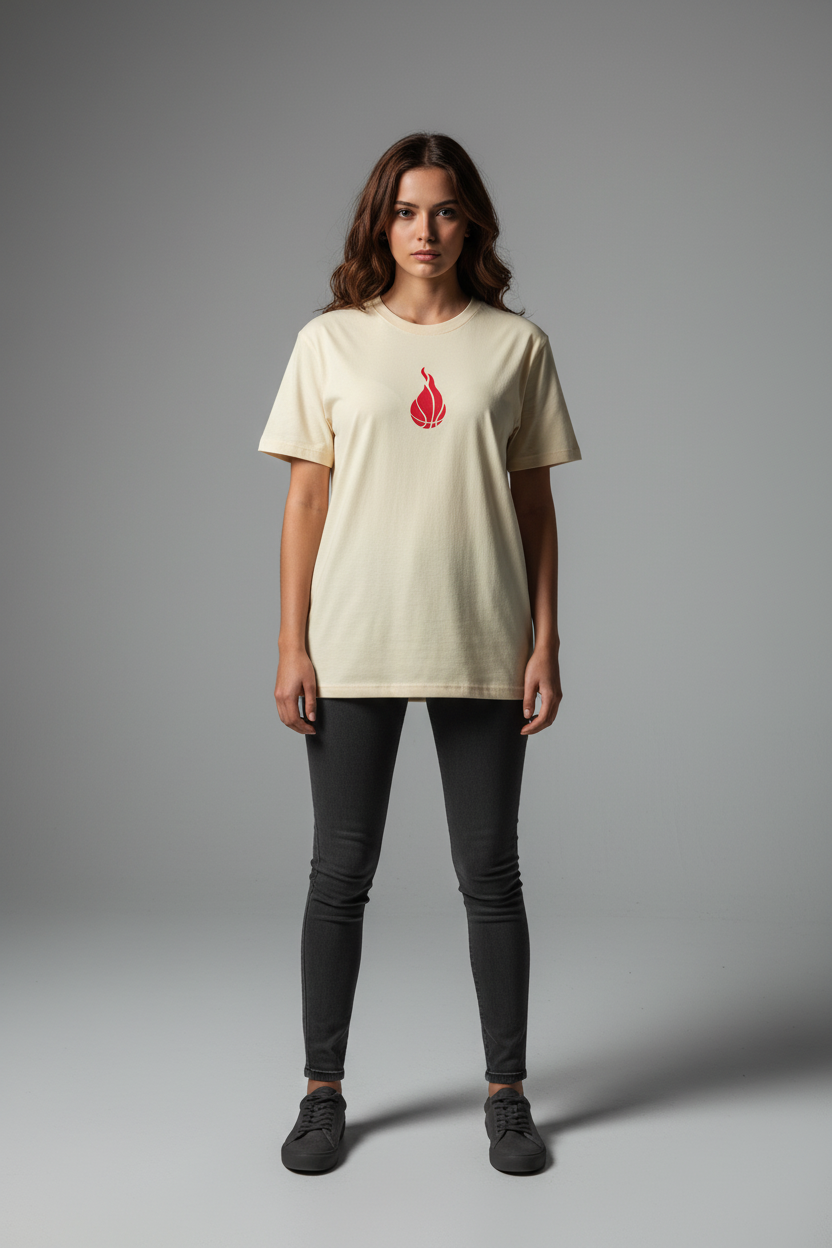 Cream Oversized T-Shirt - Women 100% Cotton Bio Wash Terry