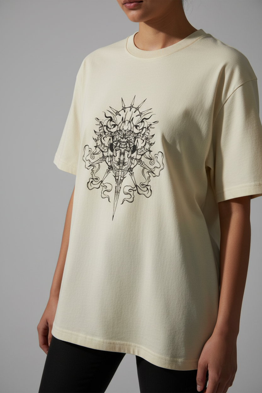 Women Cream Oversized T-Shirt - 100% Cotton Bio Wash Terry
