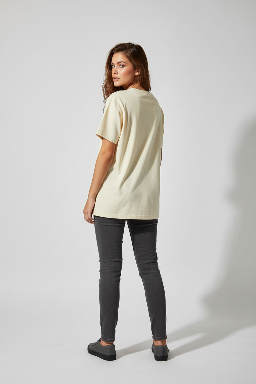 Women Cream Oversized T-Shirt - 100% Cotton Bio Wash Terry