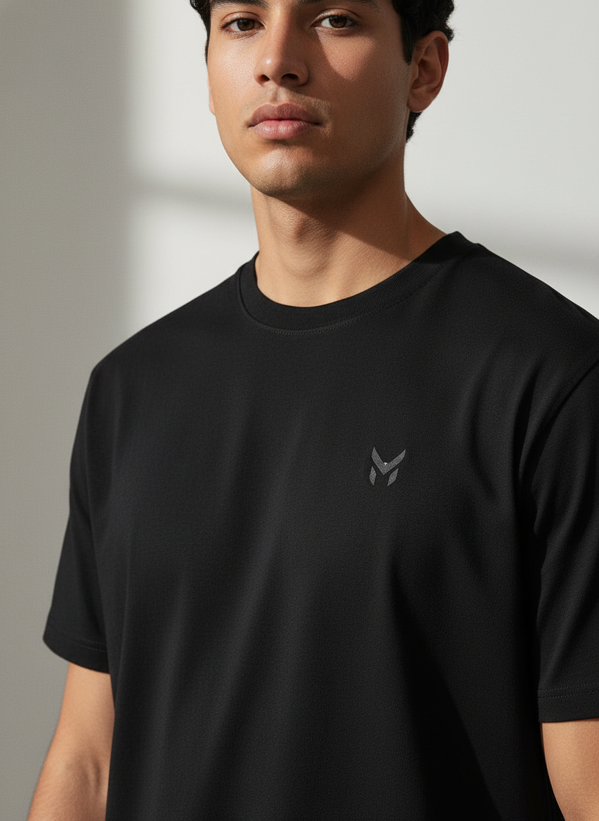 Black Round Neck Bio Wash Single Jersey