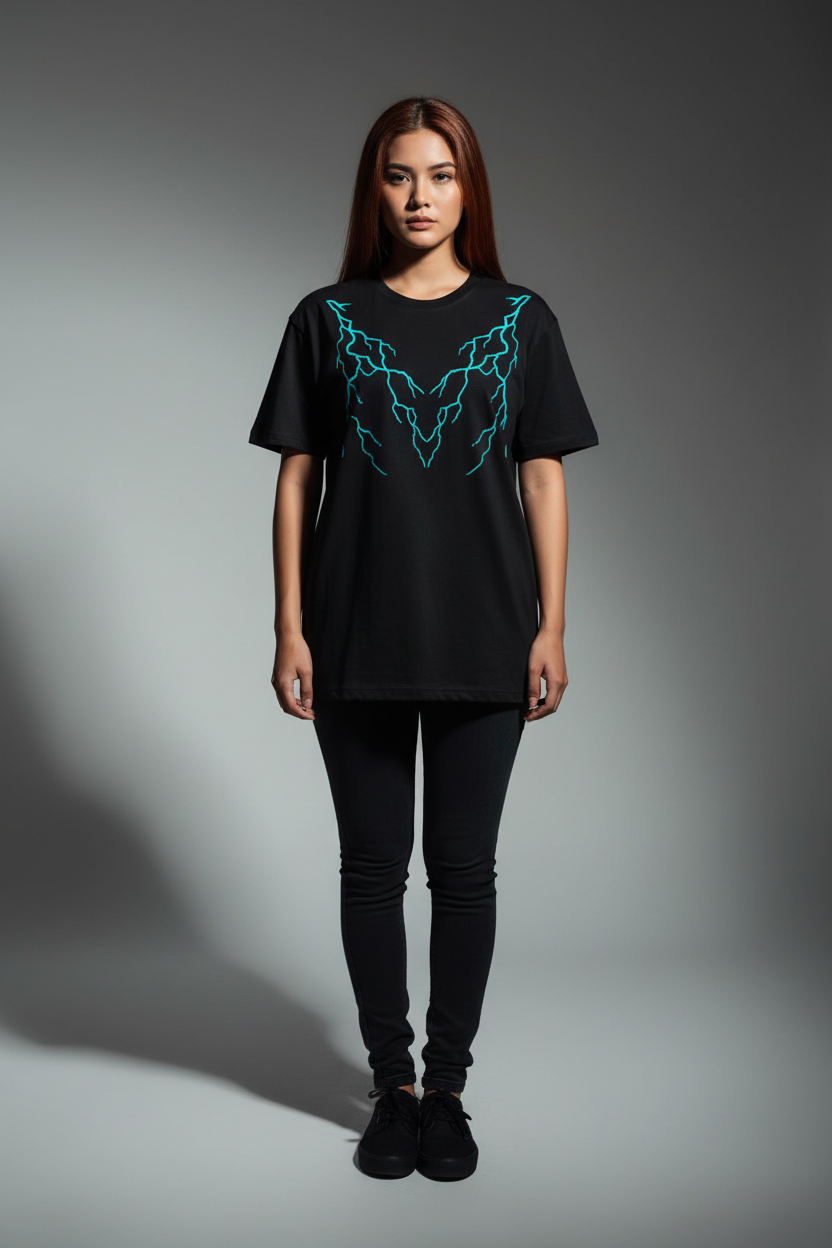 Women Black Oversized T-Shirt - 100% Cotton Bio Wash Terry