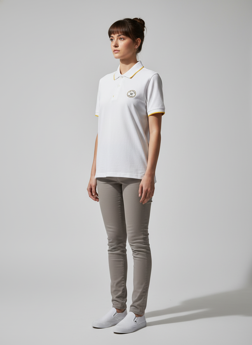 White Polo Shirt - Women 100% Cotton Bio Wash Pique