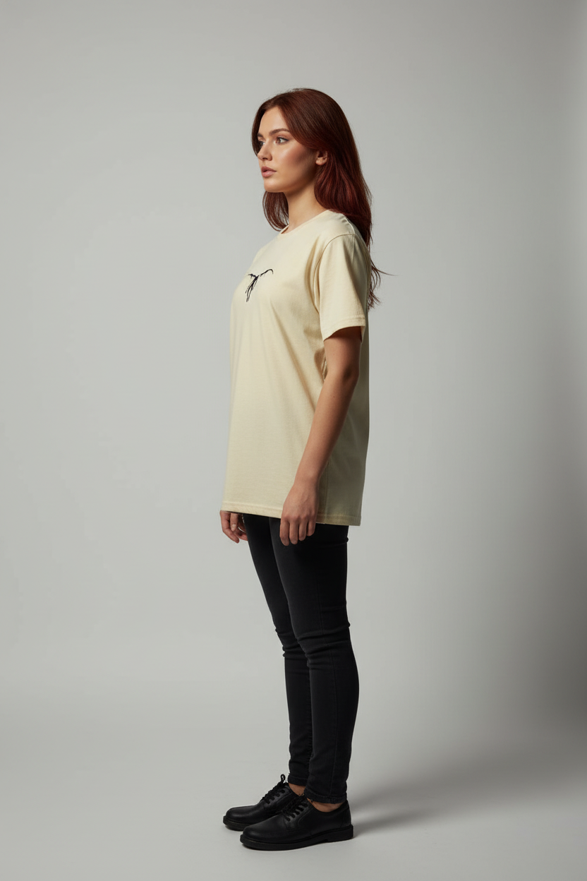 Cream Oversized T-Shirt - Women 100% Cotton Bio Wash Terry