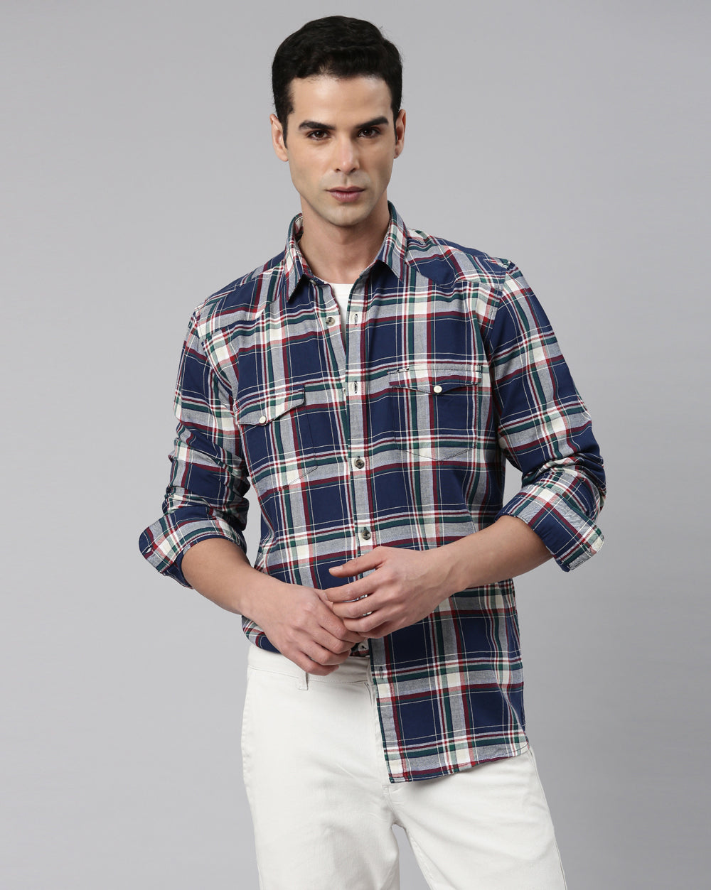 Swing Navy Blue Windowpane Shirt