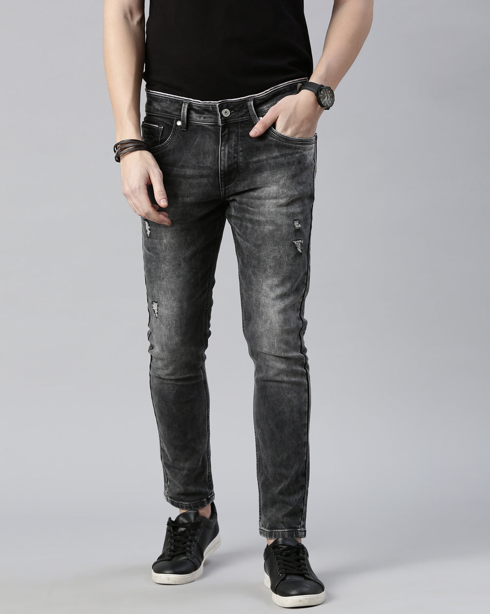 Distressed Dark Grey Denim