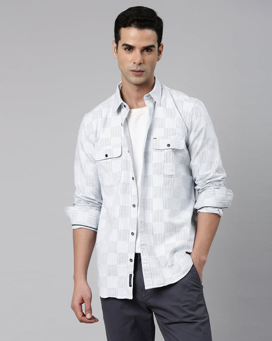 Light Grey Checkered Denim Shirt