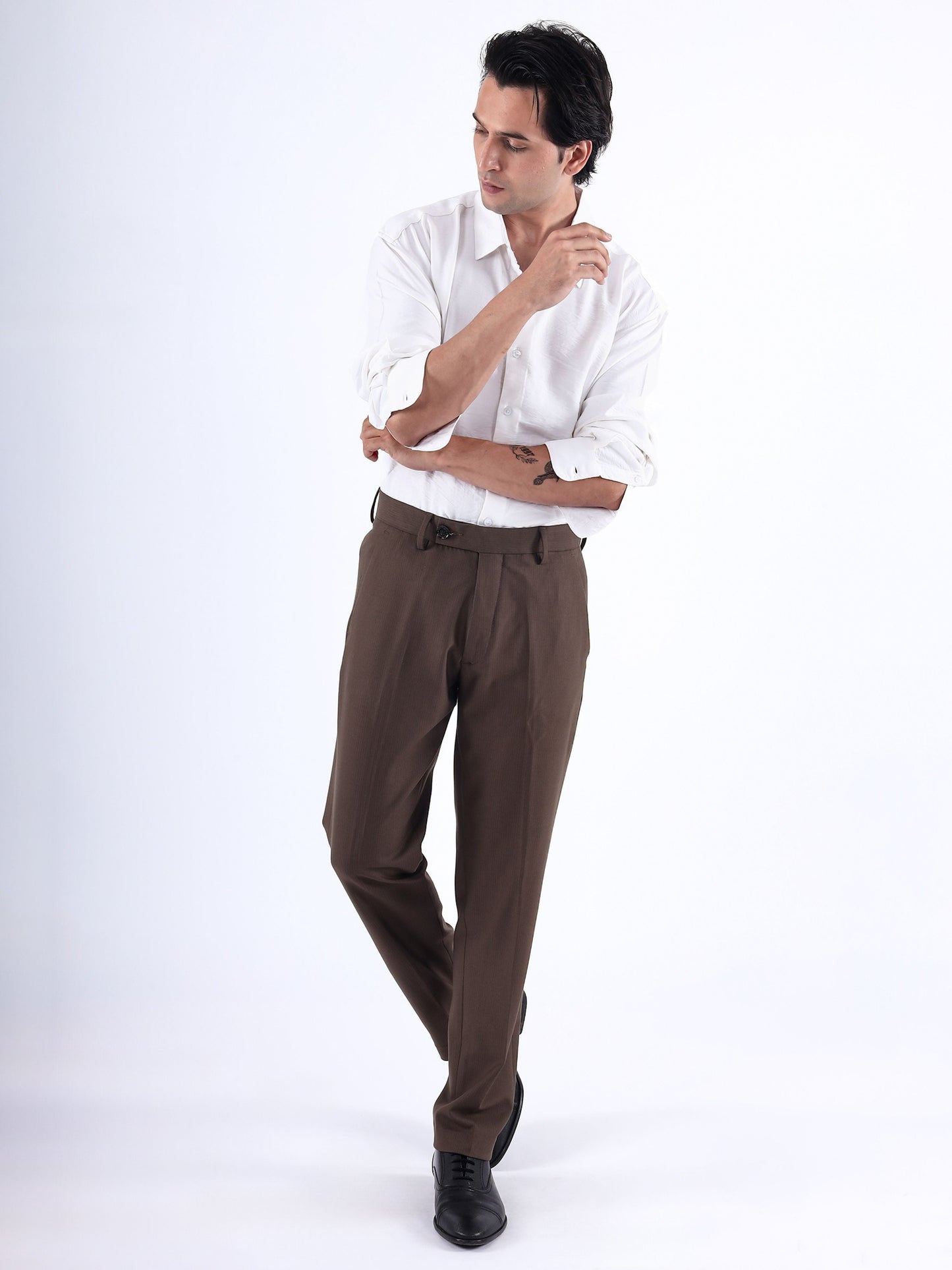 Stretch Easy Striped Formal Pants In Brown