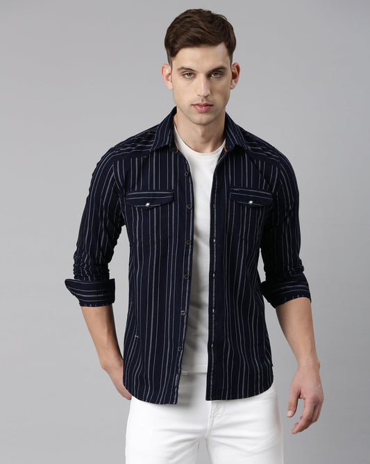 Indigo Striped Denim Shirt