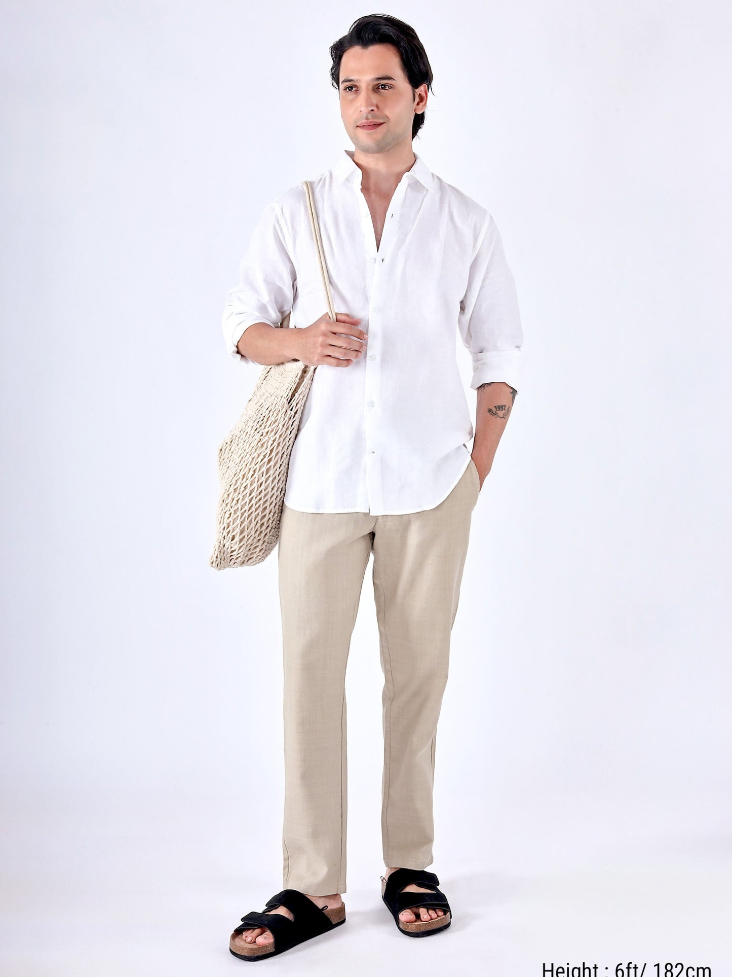 Premium Knitted Tailored Trousers In Beige