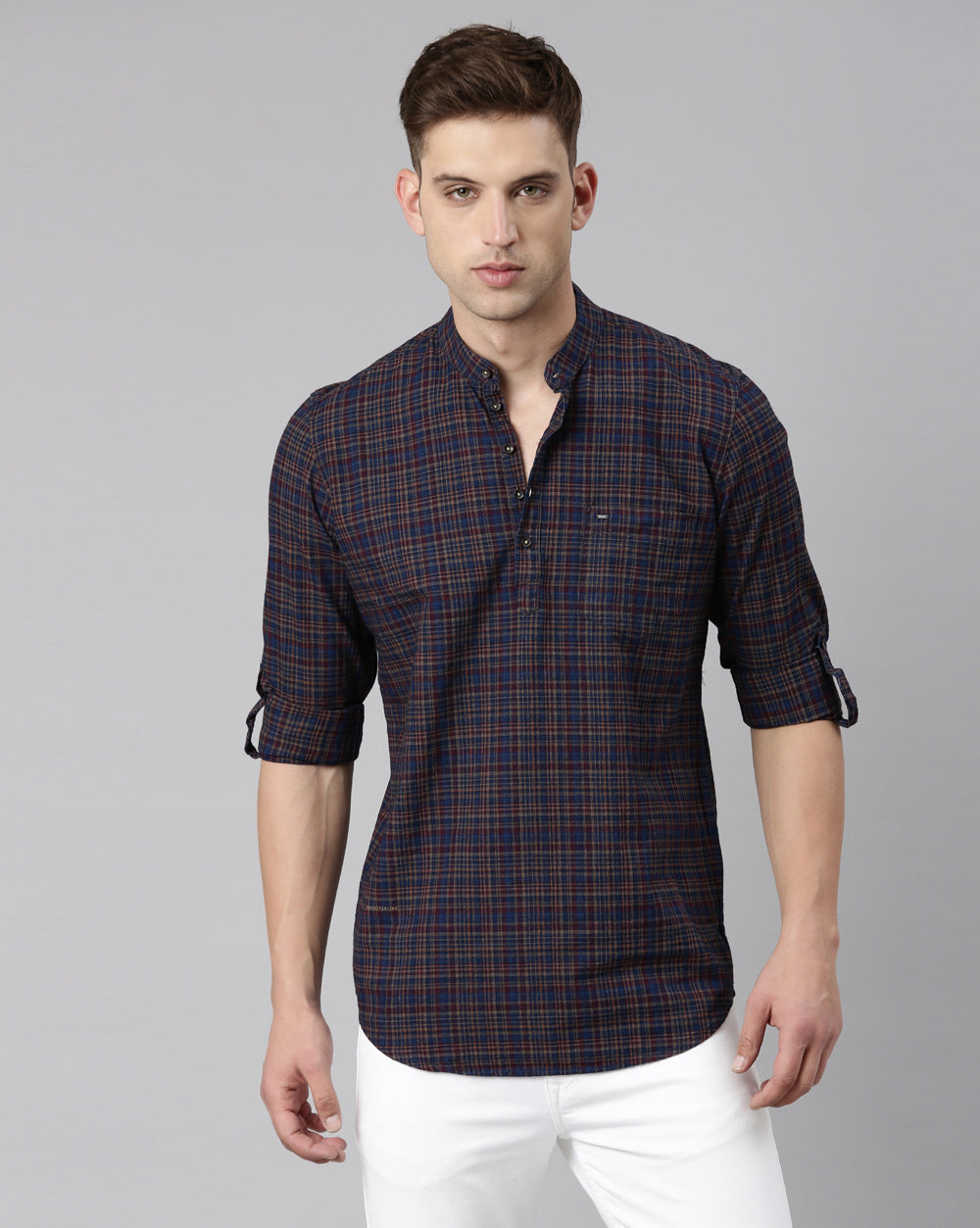 Checkered Indigo Maroon Kurta