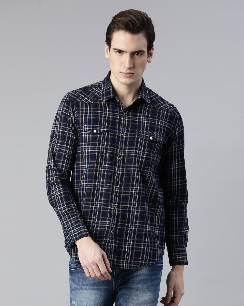 Swing Indigo Blue Checkered Shirt