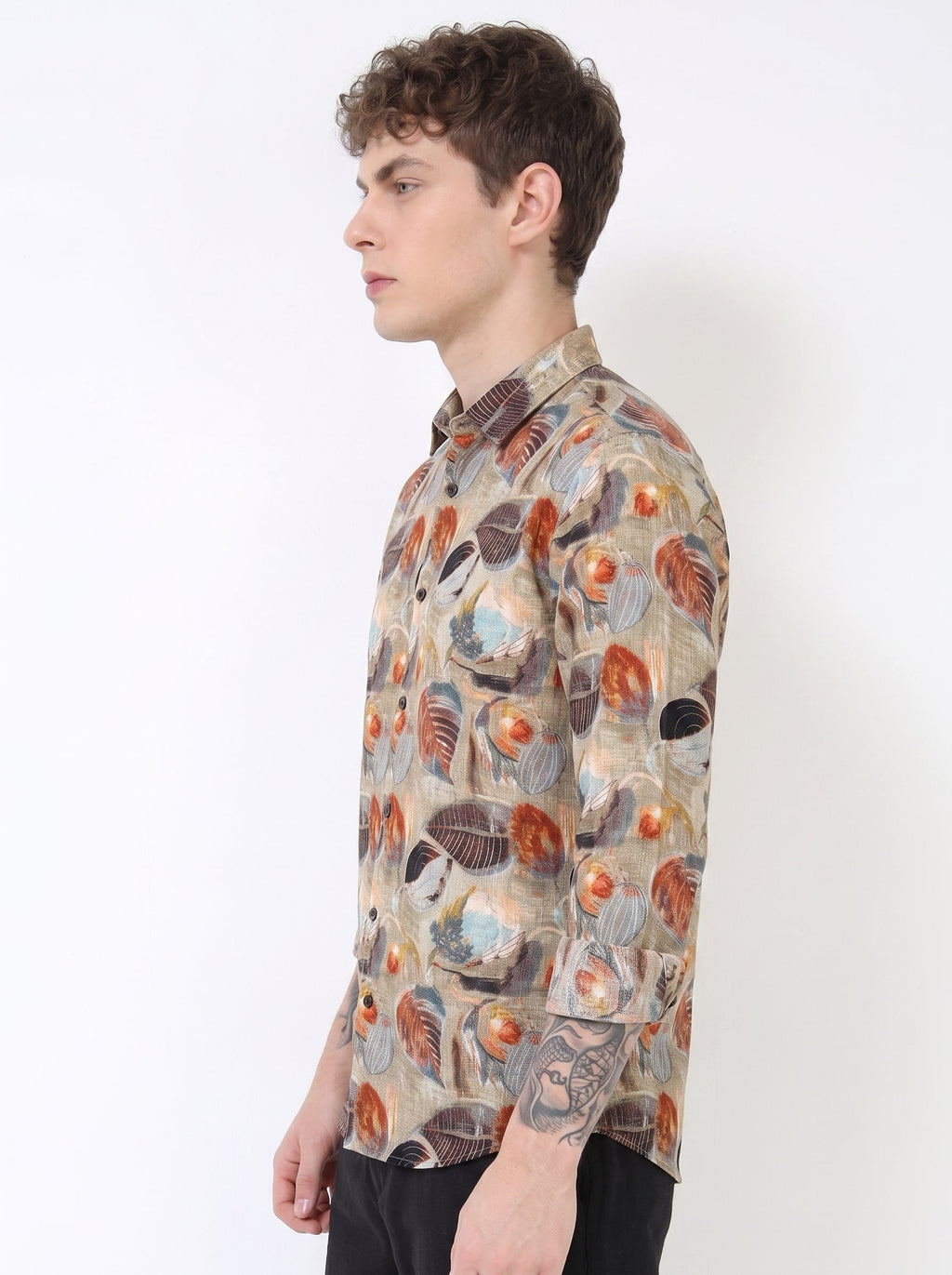 Brown Botanical Print Shirt
