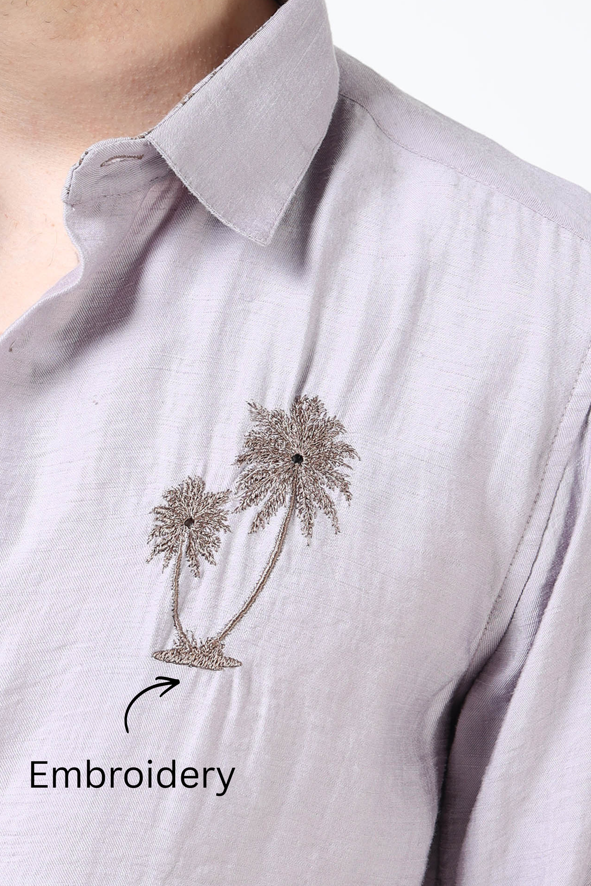 Men’s Lavender Textured Cotton Casual Shirt with Palm Tree Embroidery
