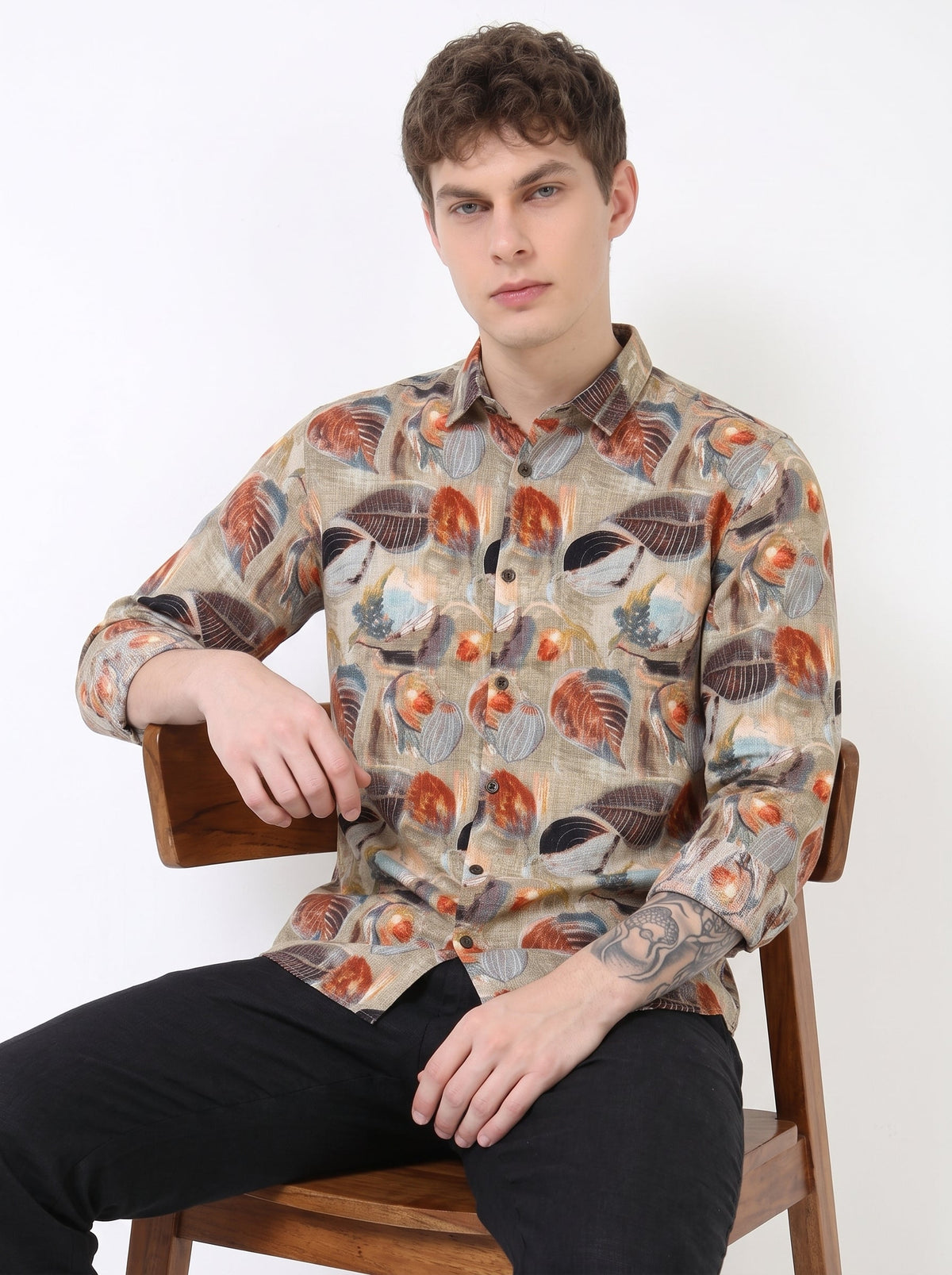 Brown Botanical Print Shirt