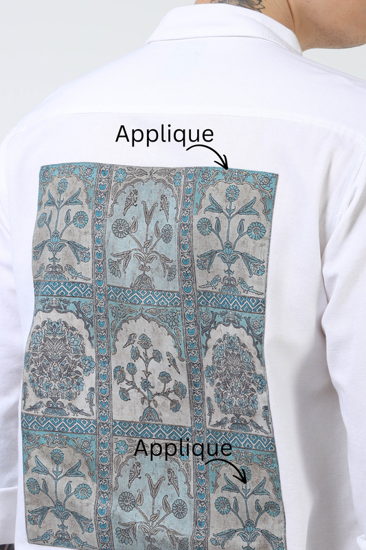 Men’s White Cotton Casual Shirt with Contrast Printed Pocket