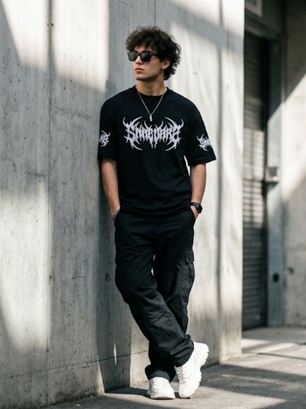 Black Oversized Bio Wash Terry