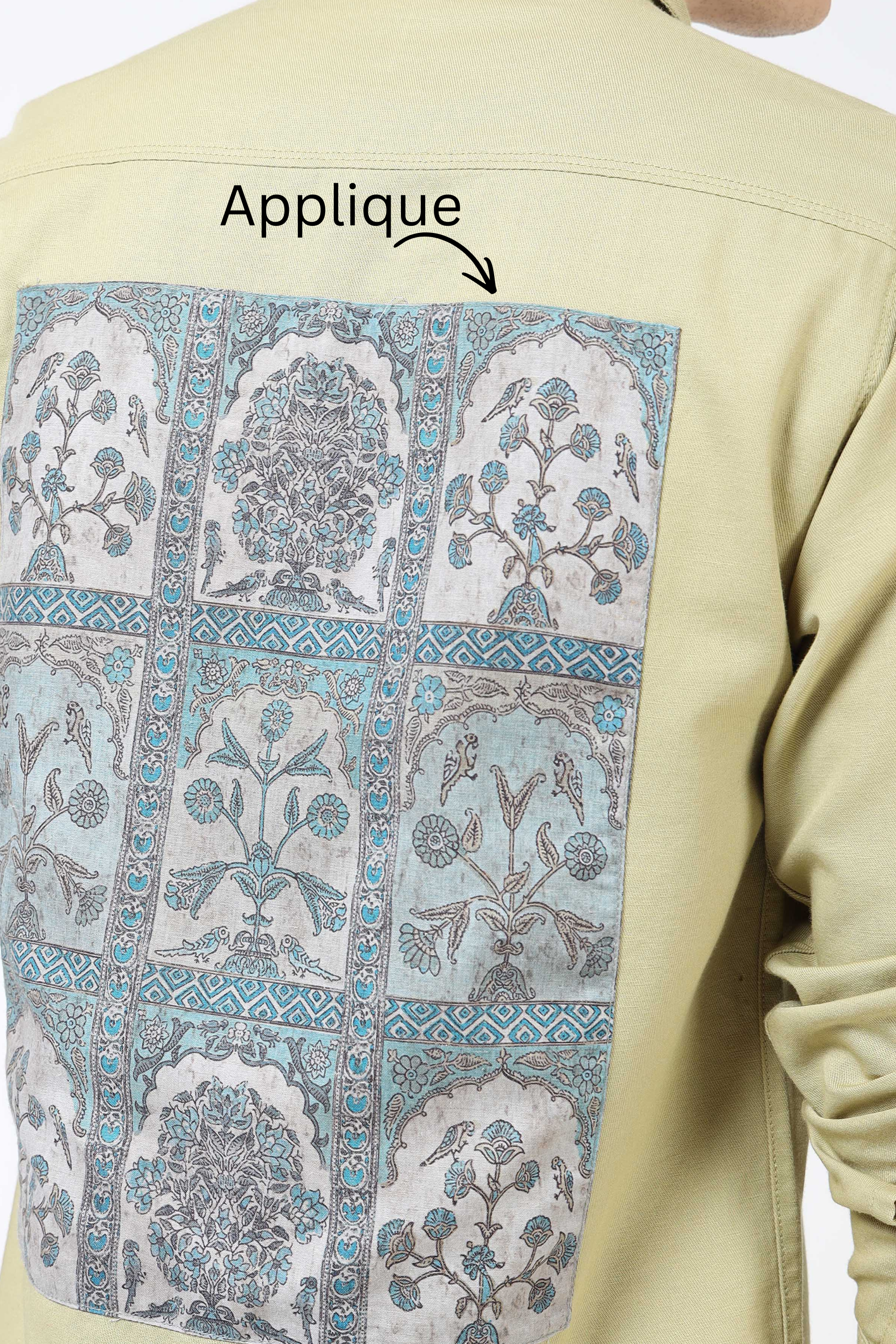 Men’s Light Olive Cotton Casual Shirt with Blue Contrast Prinetd Pocket