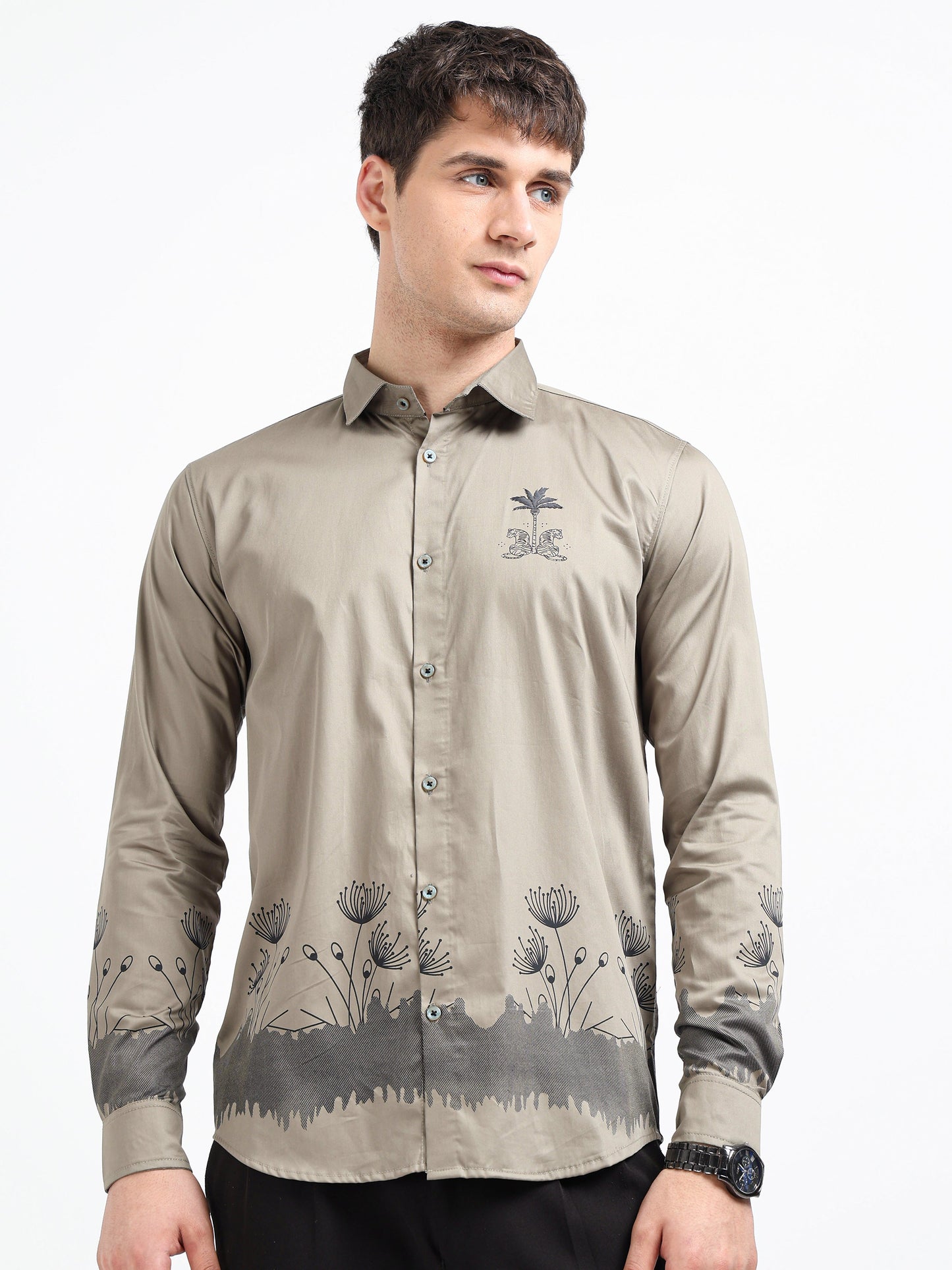 Artful Print Cotton Satin Shirt