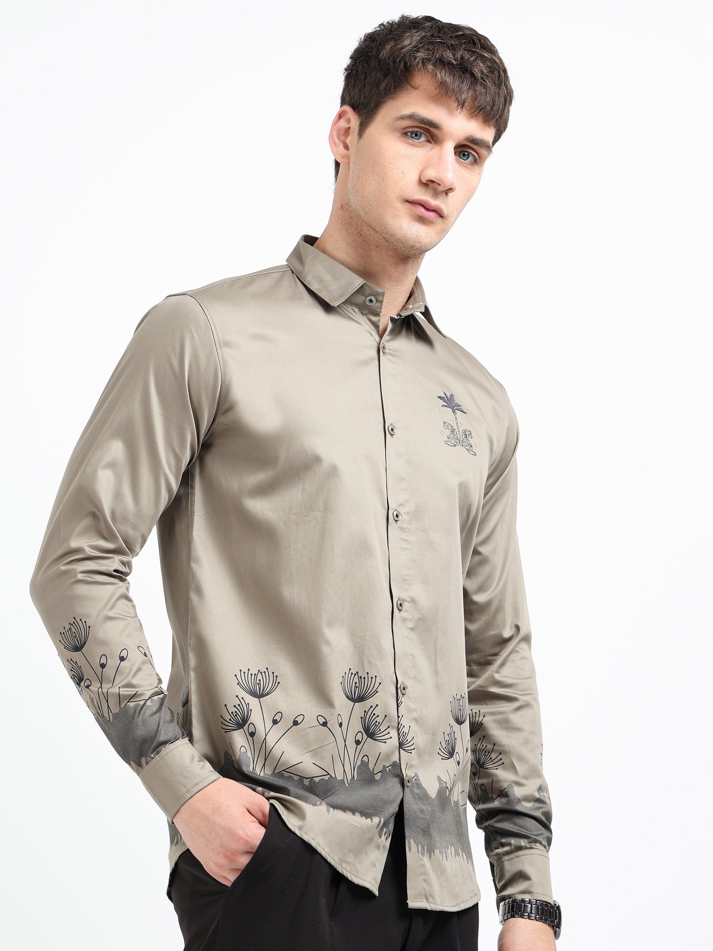 Artful Print Cotton Satin Shirt
