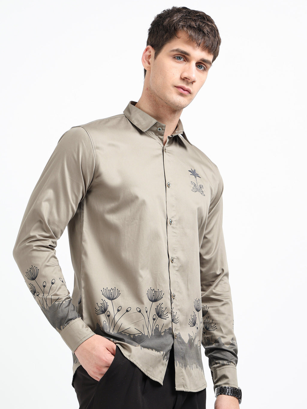 Artful Print Cotton Satin Shirt