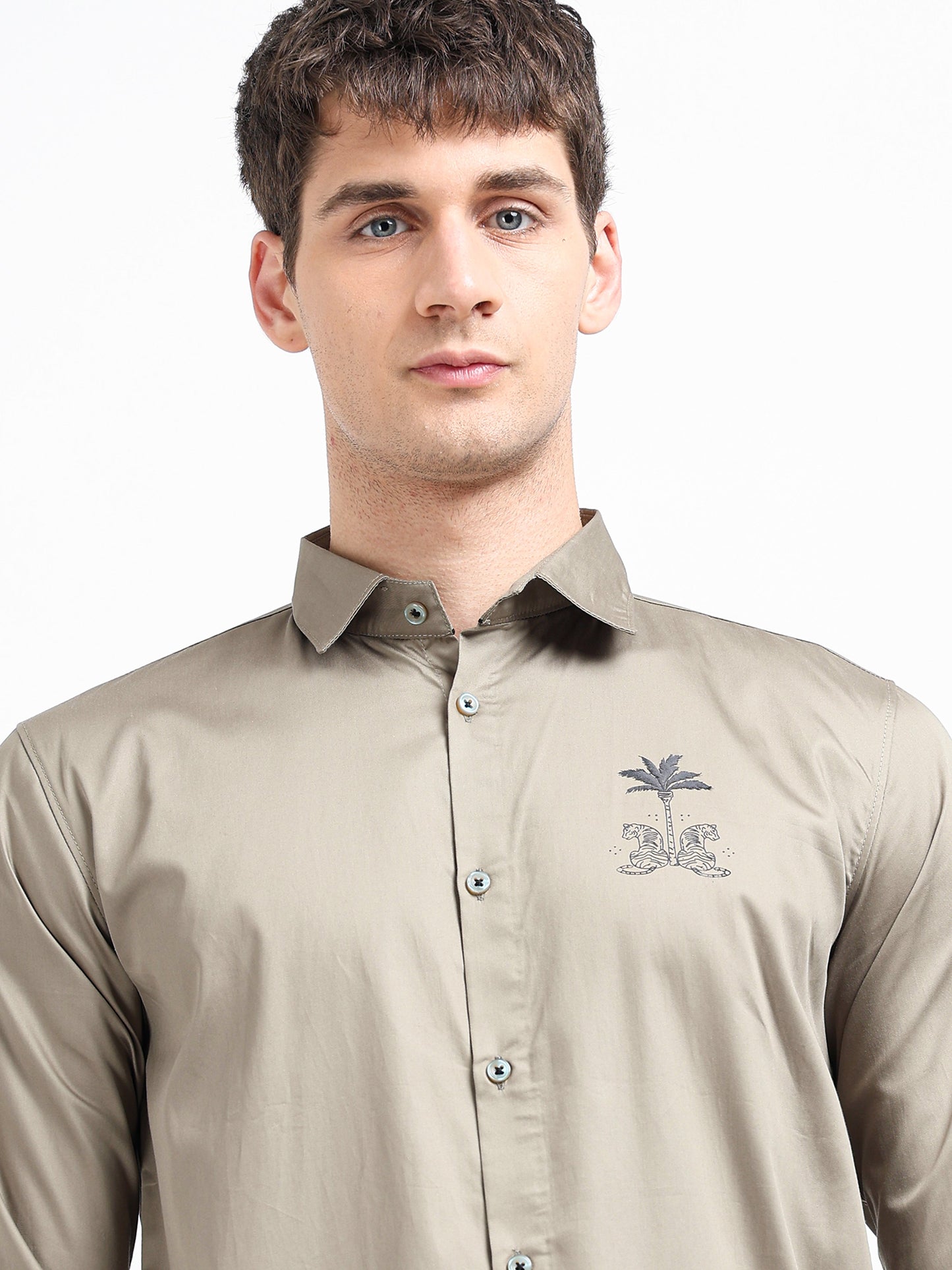 Artful Print Cotton Satin Shirt