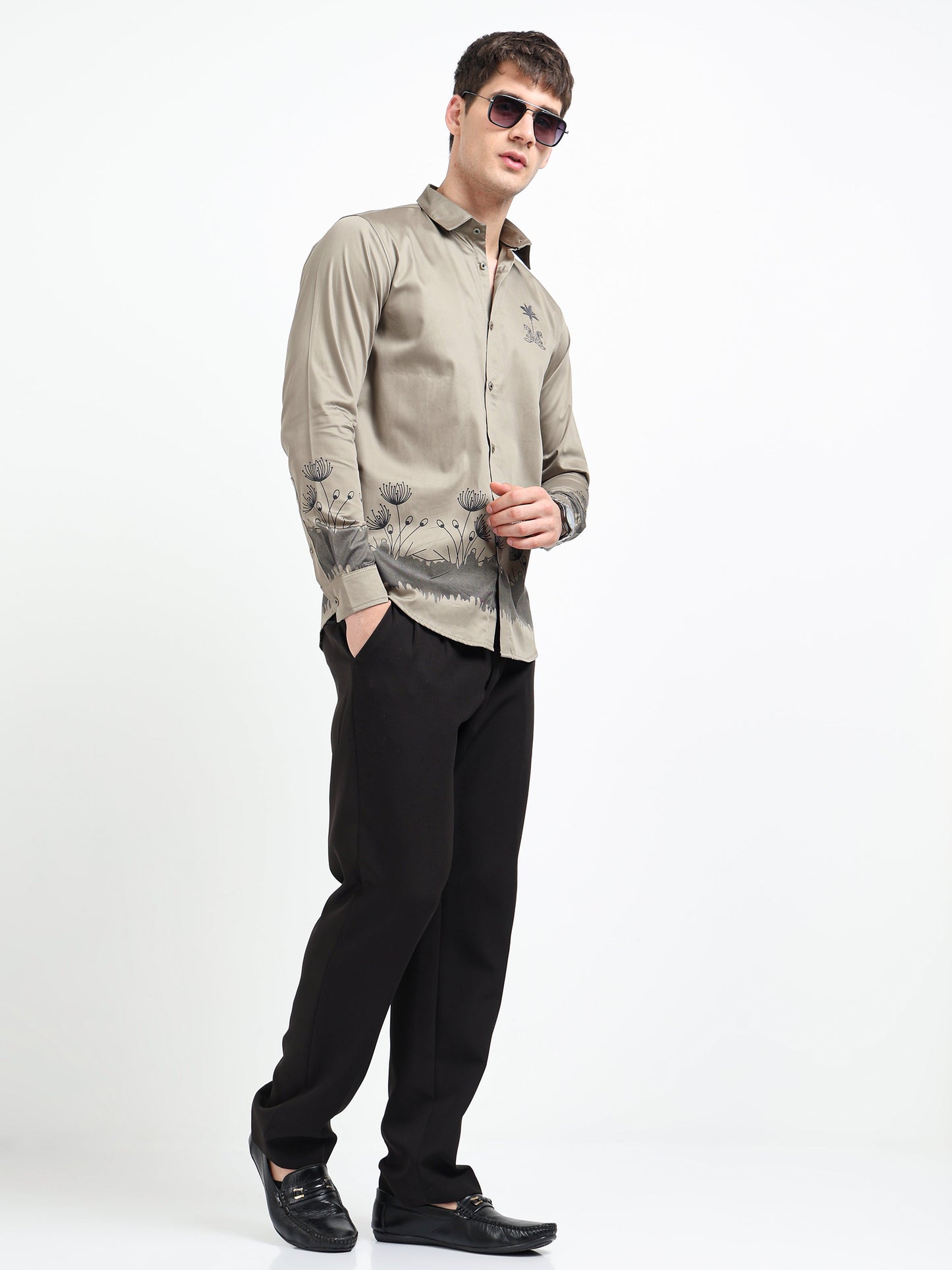 Artful Print Cotton Satin Shirt