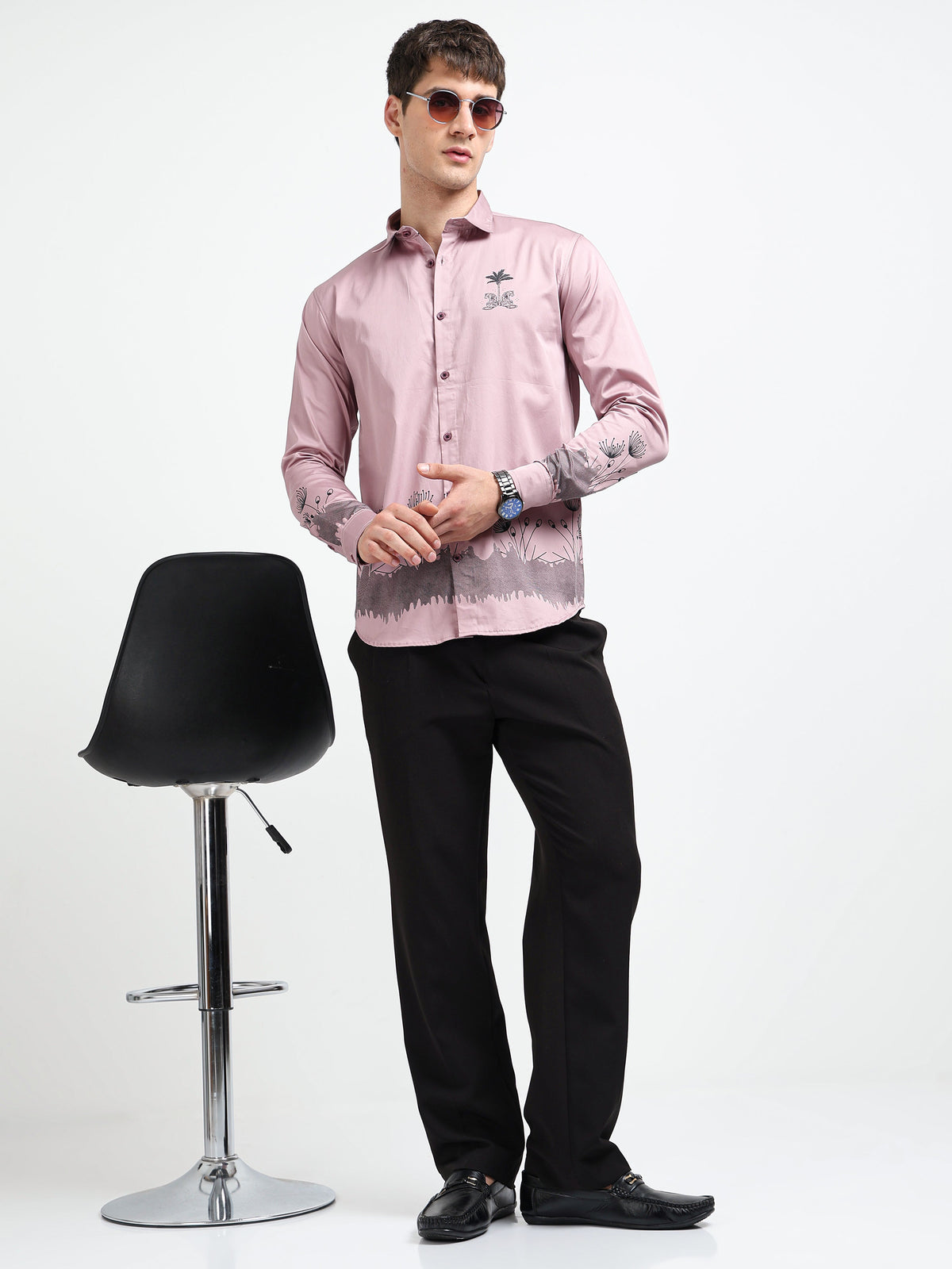 Artful Print Cotton Satin Shirt